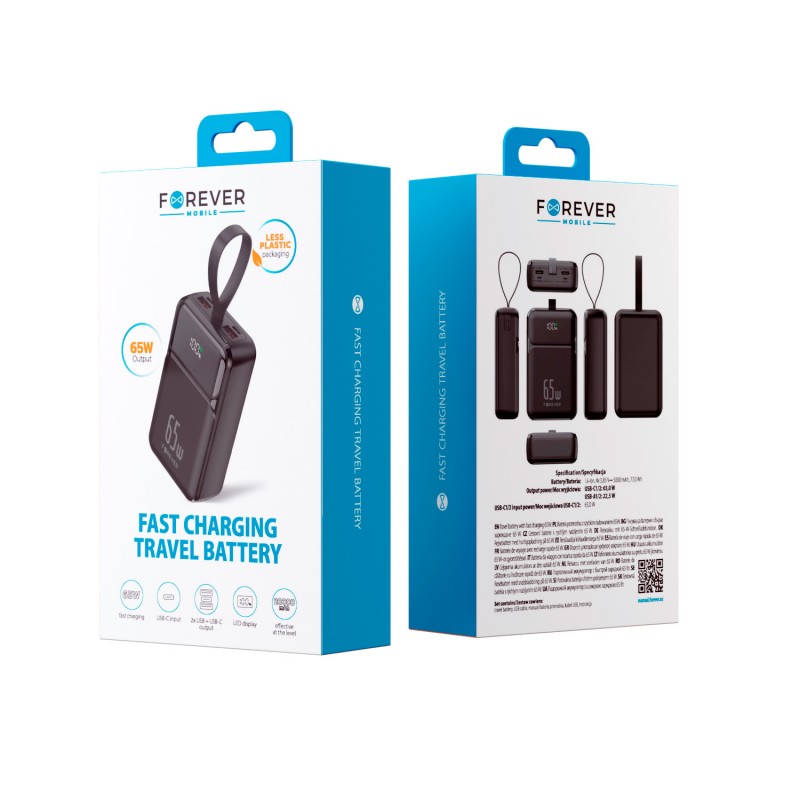 Forever power bank TB-400 PD QC 65W 20000 mAh черен