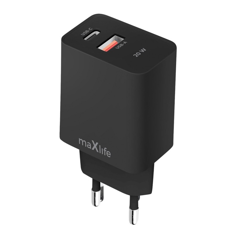 Maxlife мрежово зарядно PD QC MXTC-13-20AC 1x USB-C 1x USB 20W черно
