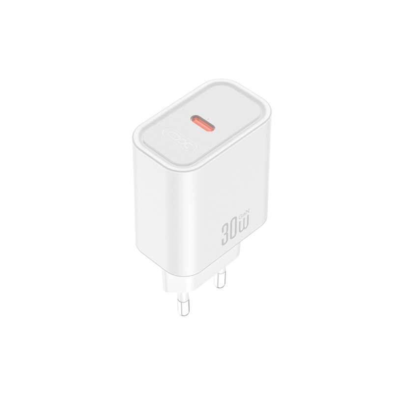 XO мрежово зарядно CE41 PD 30W 1x USB-C бяло + кабел USB-C - USB-C