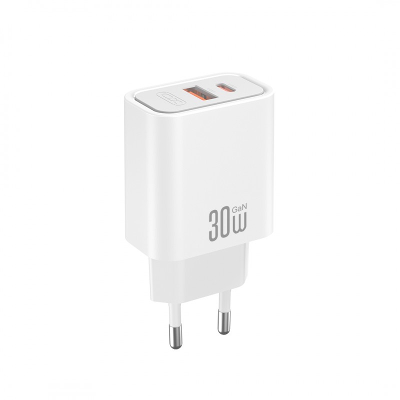 XO мрежово зарядно CE42 PD 30W 1x USB-C 1x USB бяло