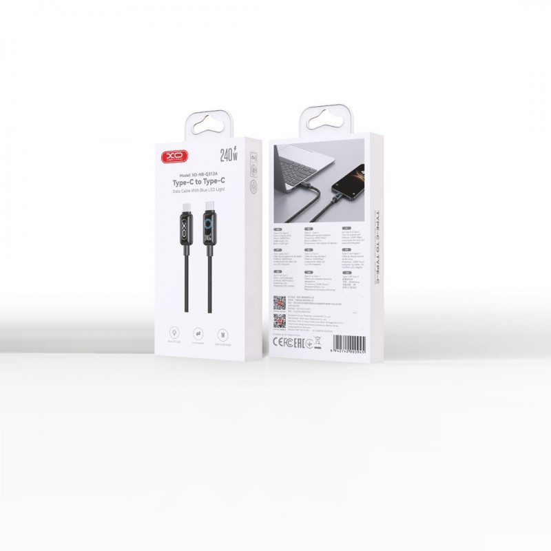 XO кабел NB-Q312A PD USB-C - USB-C 1,0m 240W черен с LED