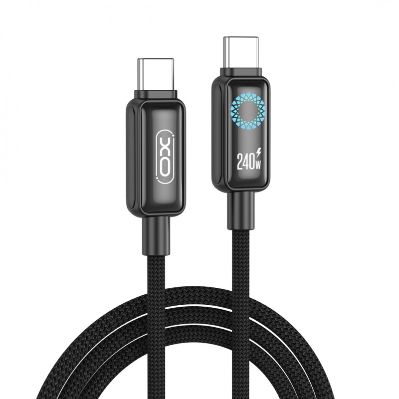 XO кабел NB-Q312B PD USB-C - USB-C 2,0m 240W черен с LED