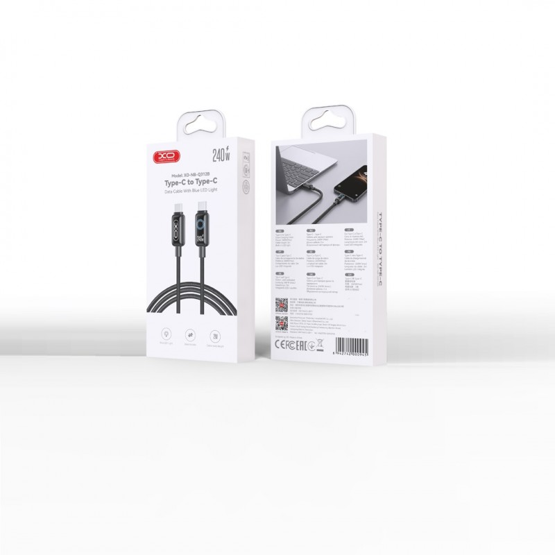 XO кабел NB-Q312B PD USB-C - USB-C 2,0m 240W черен с LED