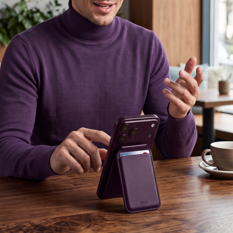 Портфейл за карти Etteri Trio Mag със стойка тъмночервен