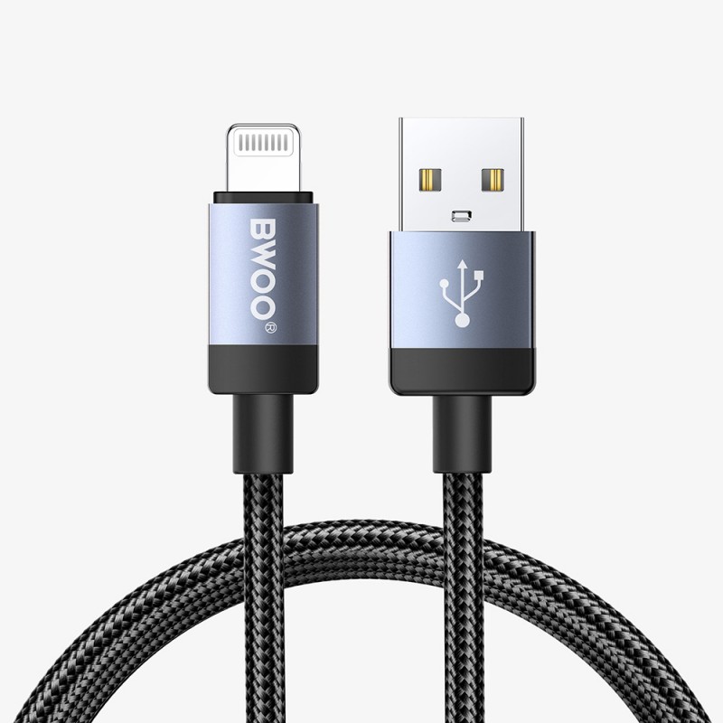 BWOO кабел с оплетка BO-X401L USB-A - Lightning 1m, бързо зареждане 3A, черен