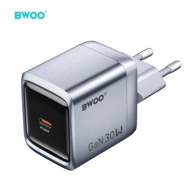BWOO мрежово зарядно GaN BO-CDA236 1xUSB-C 3A PD 30W, сиво, с PPS
