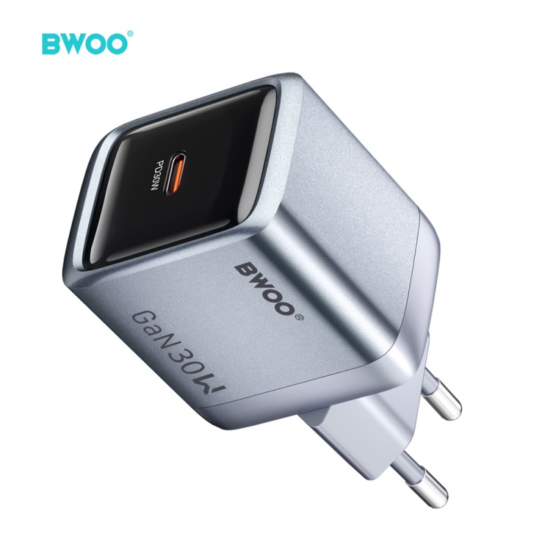 BWOO мрежово зарядно GaN BO-CDA236 1xUSB-C 3A PD 30W, сиво, с PPS