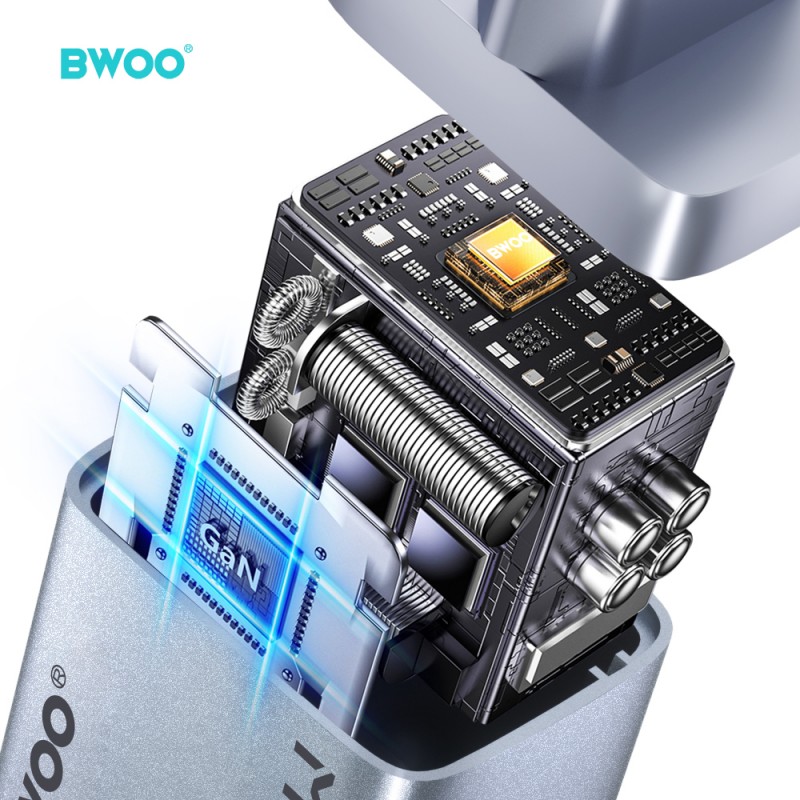 BWOO мрежово зарядно GaN BO-CDA236 1xUSB-C 3A PD 30W, сиво, с PPS