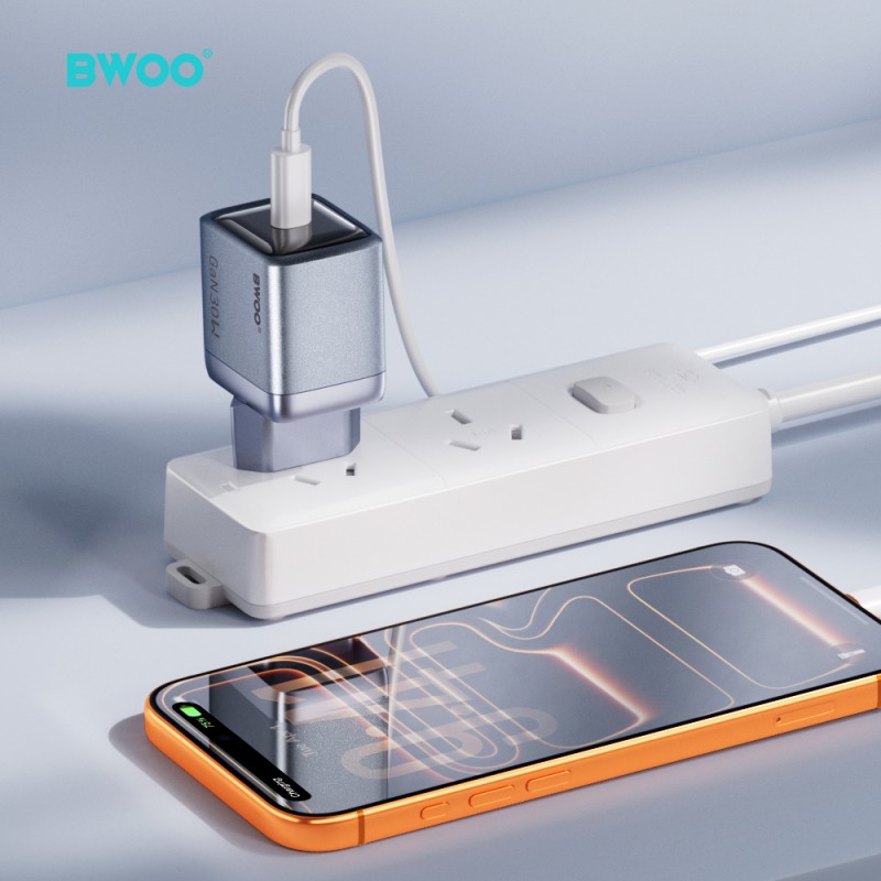 BWOO мрежово зарядно GaN BO-CDA236 1xUSB-C 3A PD 30W, сиво, с PPS
