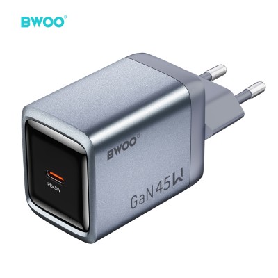 BWOO мрежово зарядно GaN BO-CDA238 1xUSB-C 3A PD 45W, сиво, с PPS
