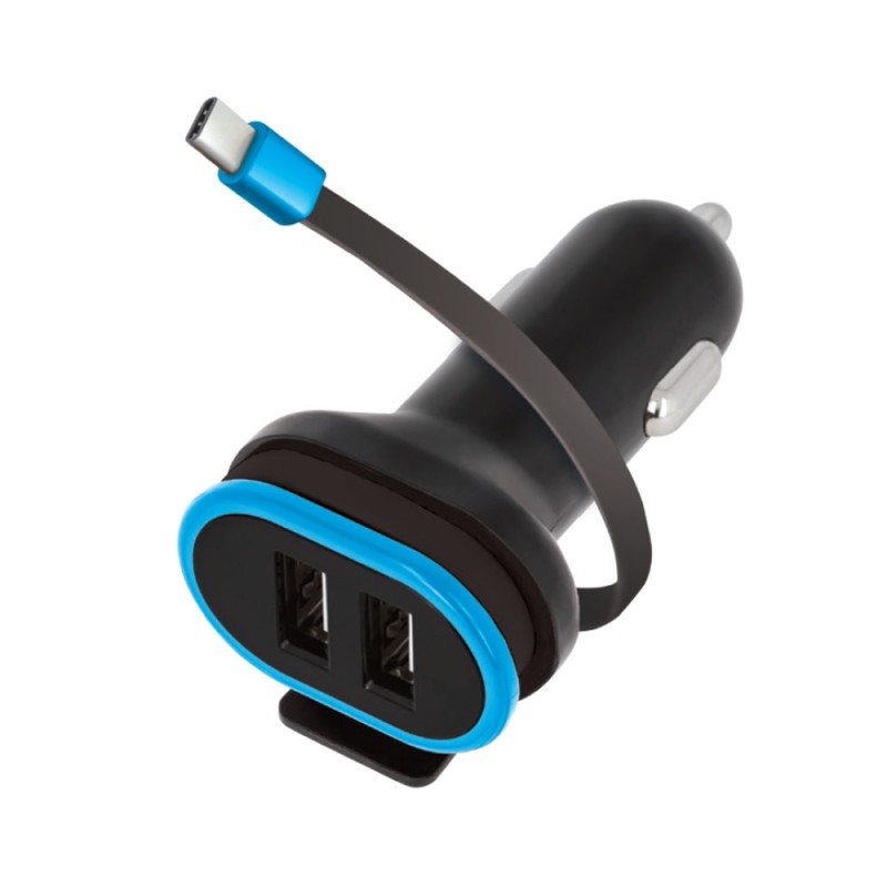 Forever ładowarka samochodowa CC-02 2x USB 3A czarna z kablem USB-C 0,2 m