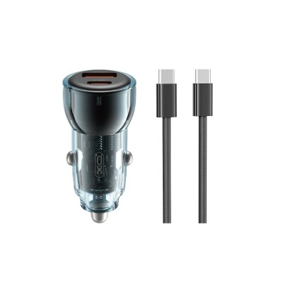 XO зарядно за кола CC60 60W 1x USB 1x USB-C, синьо + кабел USB-C - USB-C