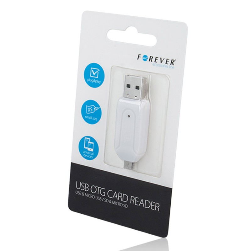 Адаптер Forever USB OTG card reader USB и micro USB/SD и micro SD, Бял