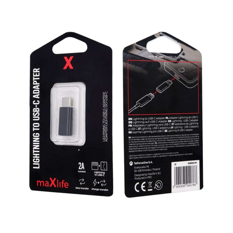 Адаптер Maxlife, Lightning към Type C, Черен
