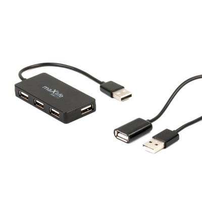 Адаптер USB 2.0 Hub Maxlife Home Office със 4 USB, с кабел 1.5м, Черен