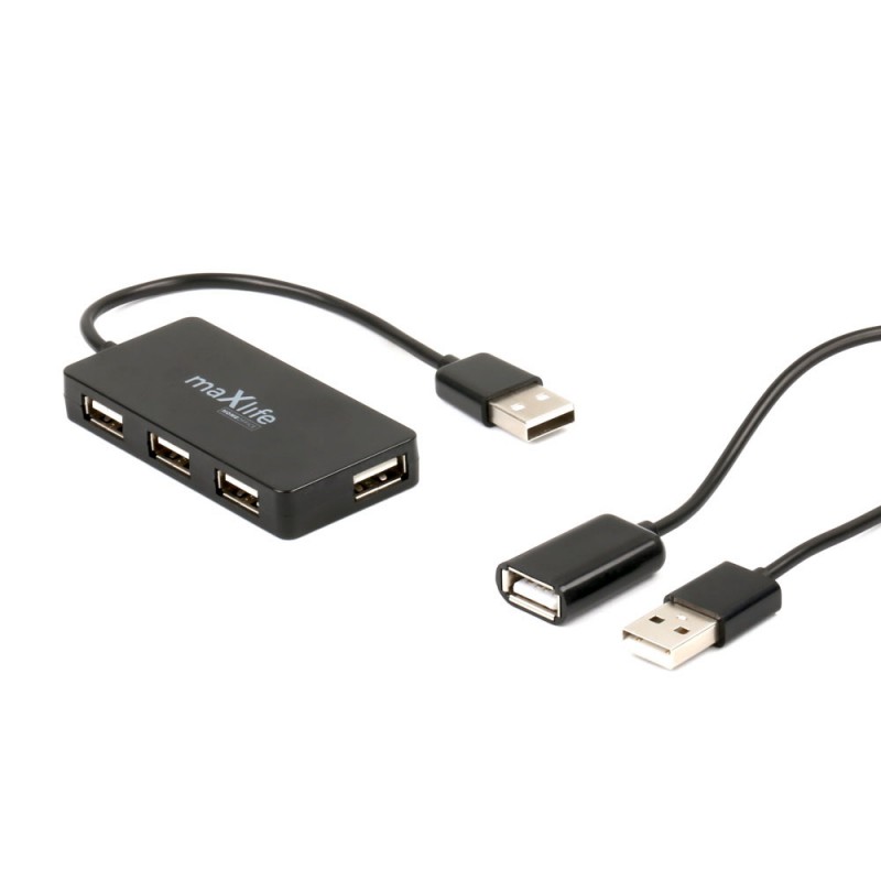 Адаптер USB 2.0 Hub Maxlife Home Office със 4 USB, с кабел 1.5м, Черен