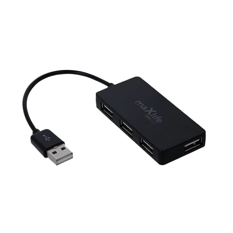 Адаптер USB 2.0 Hub Maxlife Home Office със 4 USB, с кабел 1.5м, Черен