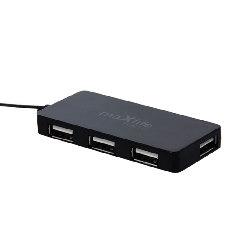 Адаптер USB 2.0 Hub Maxlife Home Office със 4 USB, с кабел 1.5м, Черен