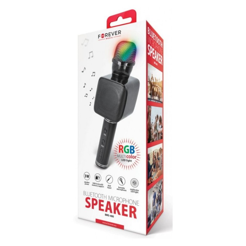 Безжичен микрофон Forever BMS-400 с тонколонка, за караоке, Черен