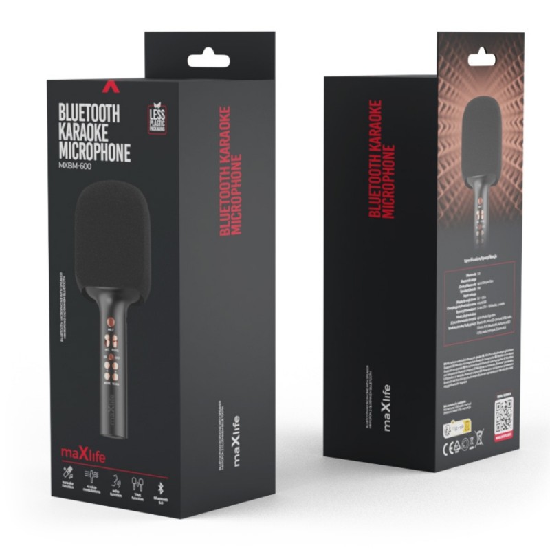 Безжичен микрофон Maxlife MXBM-600 с тонколонка, за караоке, Черен