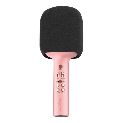 Безжичен микрофон Maxlife MXBM-600 с тонколонка, за караоке, Розов