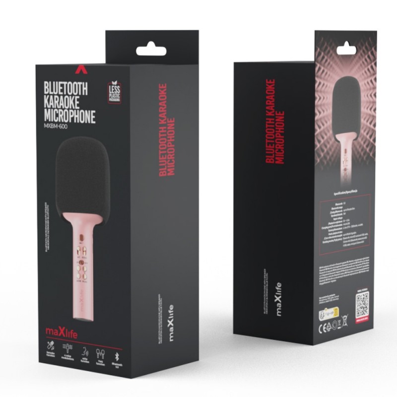 Безжичен микрофон Maxlife MXBM-600 с тонколонка, за караоке, Розов
