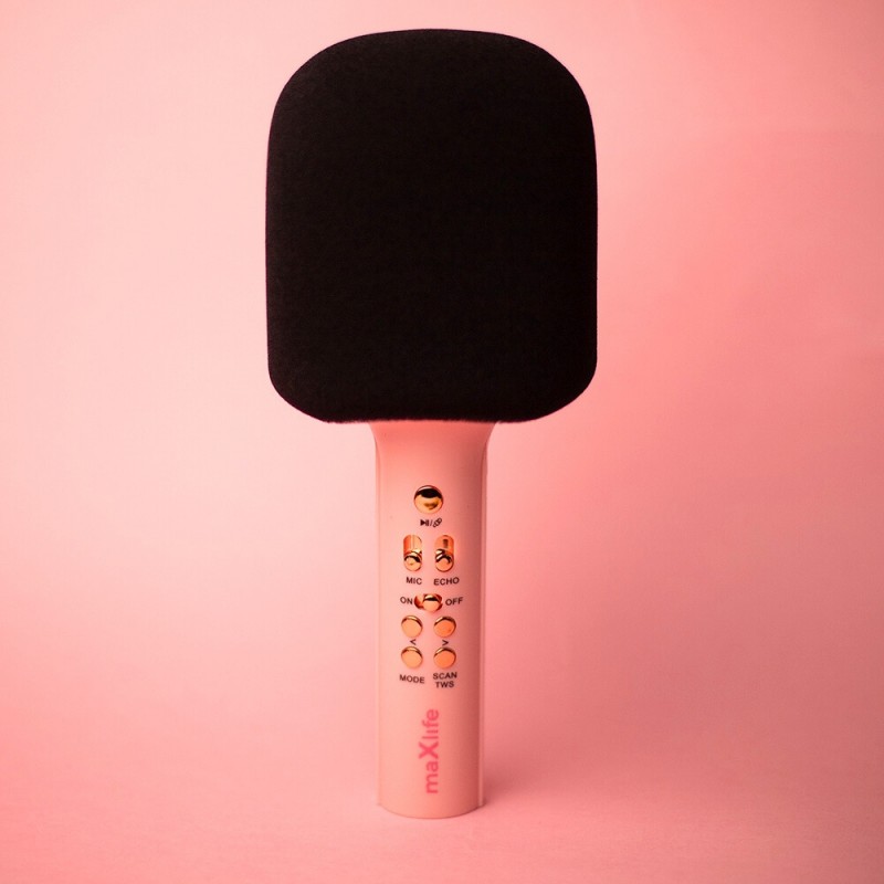 Безжичен микрофон Maxlife MXBM-600 с тонколонка, за караоке, Розов