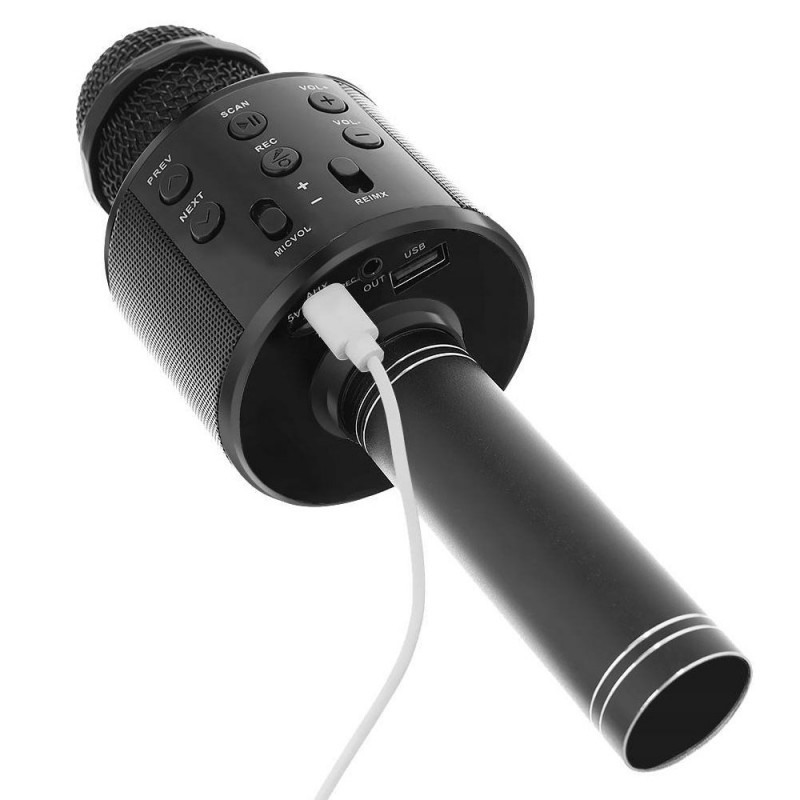 Безжичен микрофон MBX WS-858 с тонколонка, за караоке, Черен