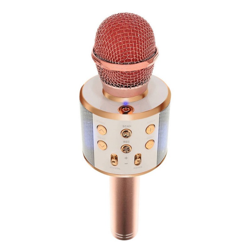 Безжичен микрофон MBX WS-858 с тонколонка, за караоке, Розово-златен