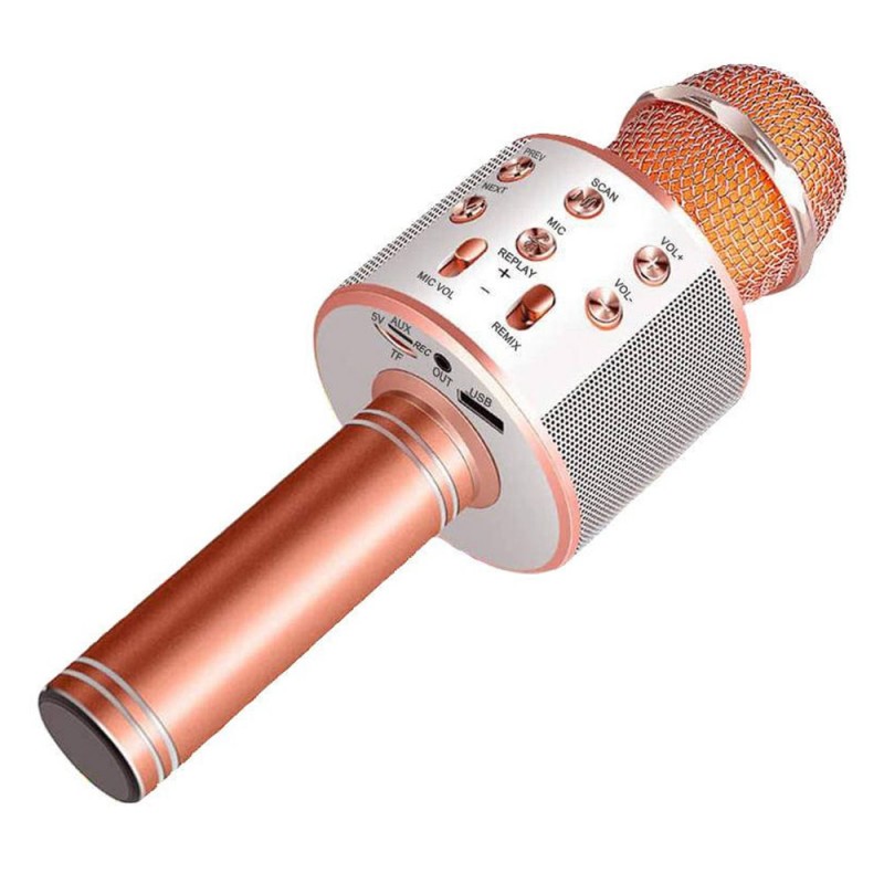 Безжичен микрофон MBX WS-858 с тонколонка, за караоке, Розово-златен