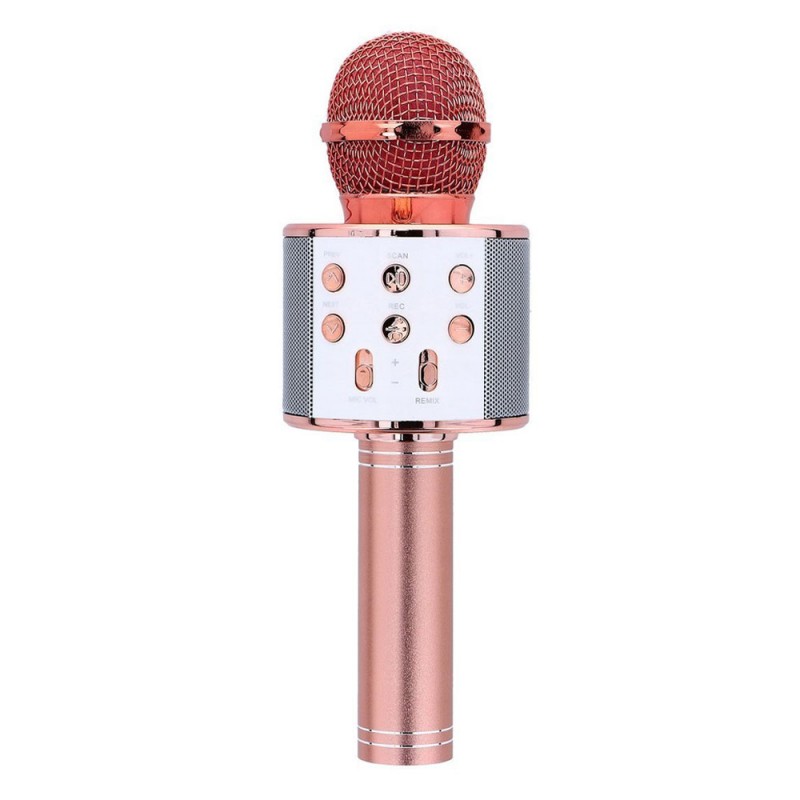 Безжичен микрофон MBX WS-858 с тонколонка, за караоке, Розово-златен