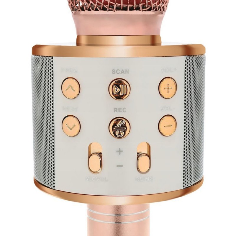 Безжичен микрофон MBX WS-858 с тонколонка, за караоке, Розово-златен