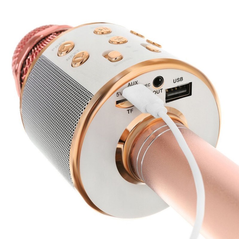 Безжичен микрофон MBX WS-858 с тонколонка, за караоке, Розово-златен
