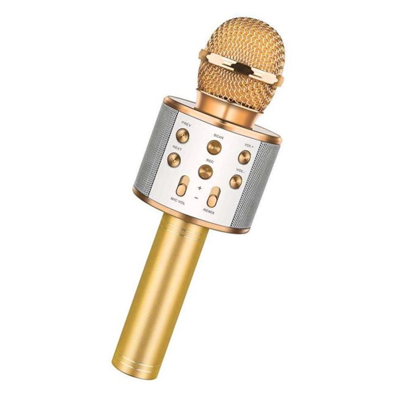 Безжичен микрофон MBX WS-858 с тонколонка, за караоке, Златист