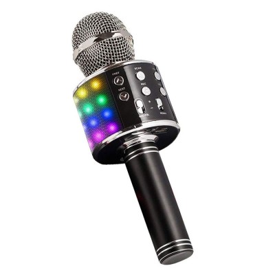 Безжичен микрофон MBX WS-858L с тонколонка, за караоке, светещ, Черен