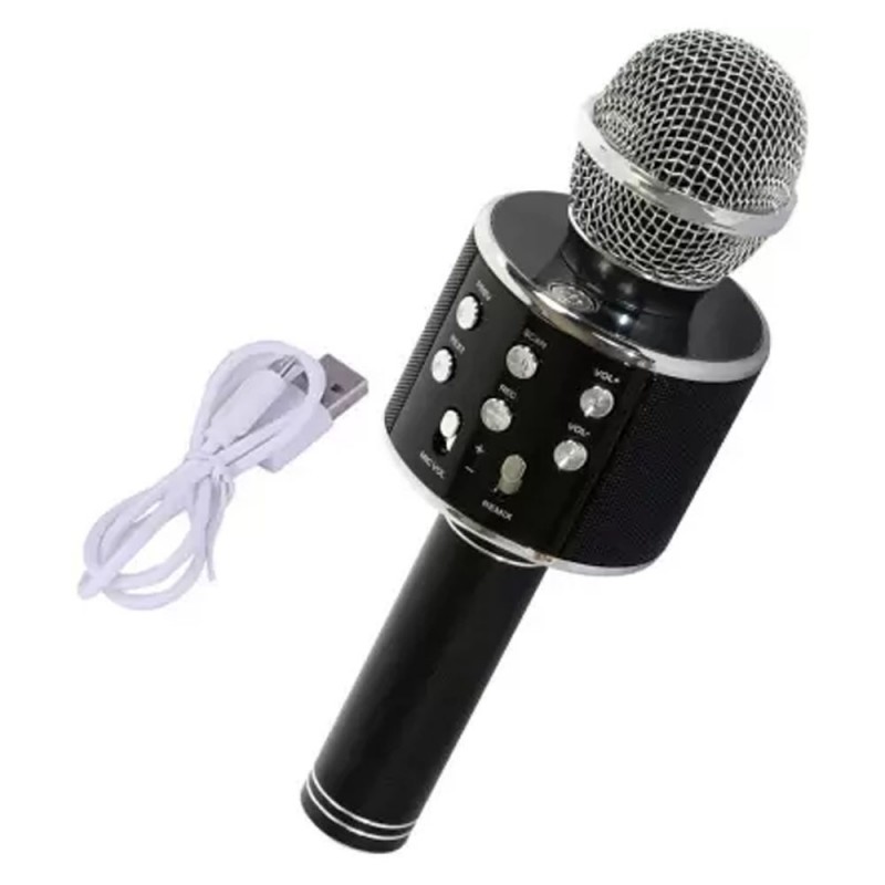 Безжичен микрофон MBX WS-858L с тонколонка, за караоке, светещ, Черен