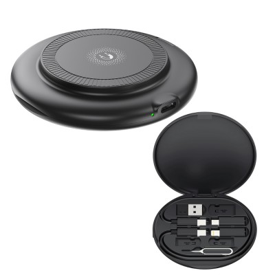 Безжично индуктивно зарядно устройство XO CX031 15W с кабел USB-C - USB-C и комплект адаптери, Черно