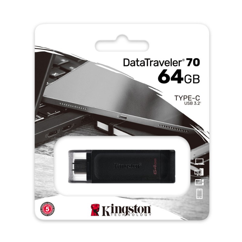 Type C флаш памет Kingston DT70 64GB, Черен