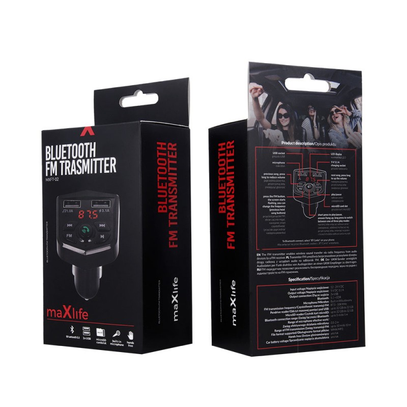 FM Трансмитер за кола Maxlife MXFT-02 с блутут, Черен