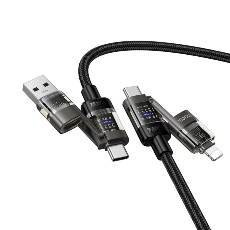 Кабел 4в1 USB-A/C към USB-C/Lightning, HOCO 240W U151 1.2 м, Черен