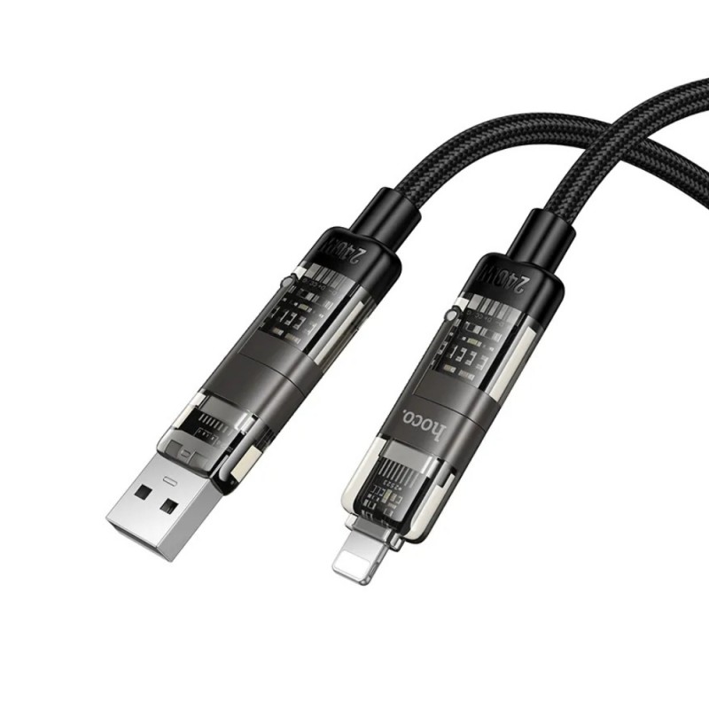 Кабел 4в1 USB-A/C към USB-C/Lightning, HOCO 240W U151 1.2 м, Черен