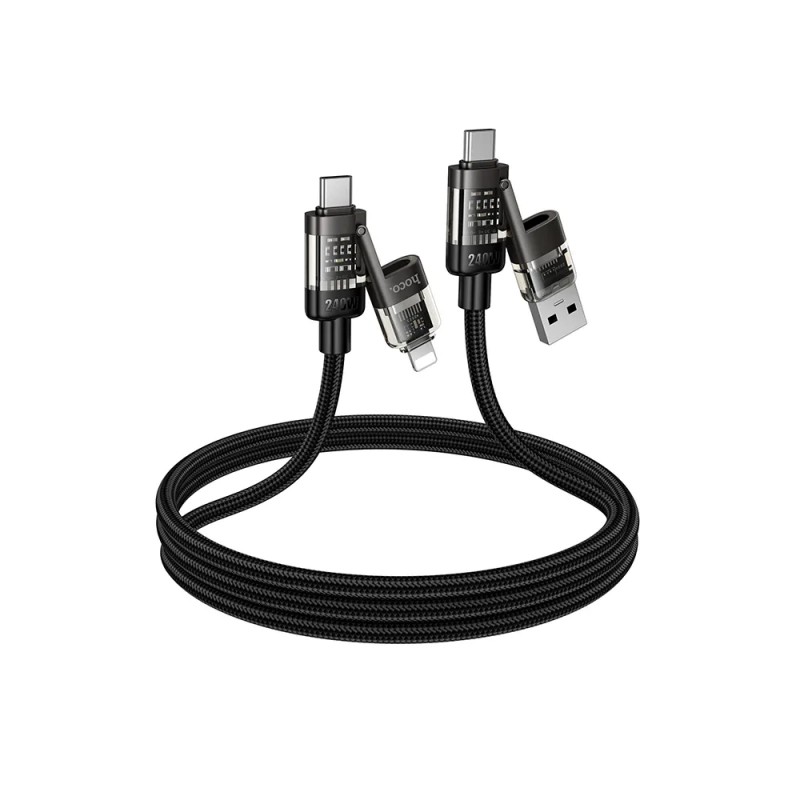 Кабел 4в1 USB-A/C към USB-C/Lightning, HOCO 240W U151 1.2 м, Черен