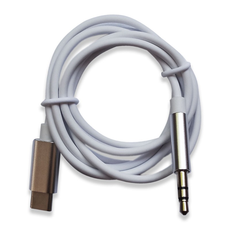 Кабел AUX HQ с 2 pins, Мъжко 3.5мм към Type C в кутия, Бял