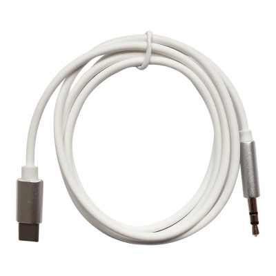 Кабел AUX MBX с 2 pins, Мъжко 3.5мм към USB-C, Бял