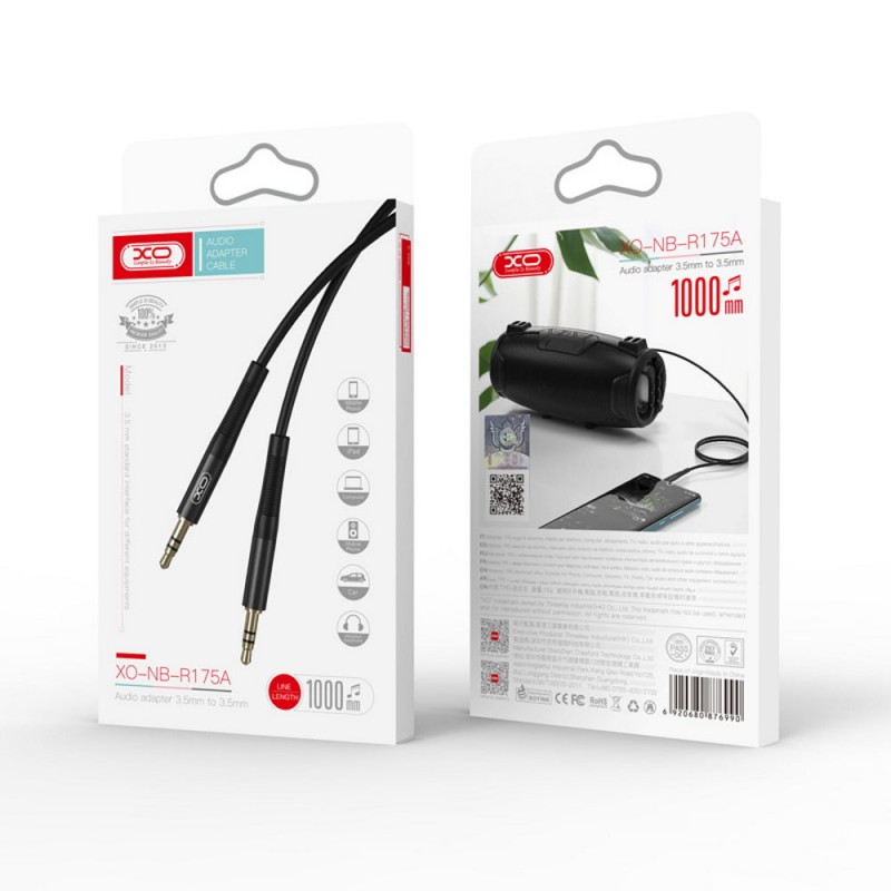 Кабел AUX XO NB-R175A 2 pins MBX, 1м, Черен