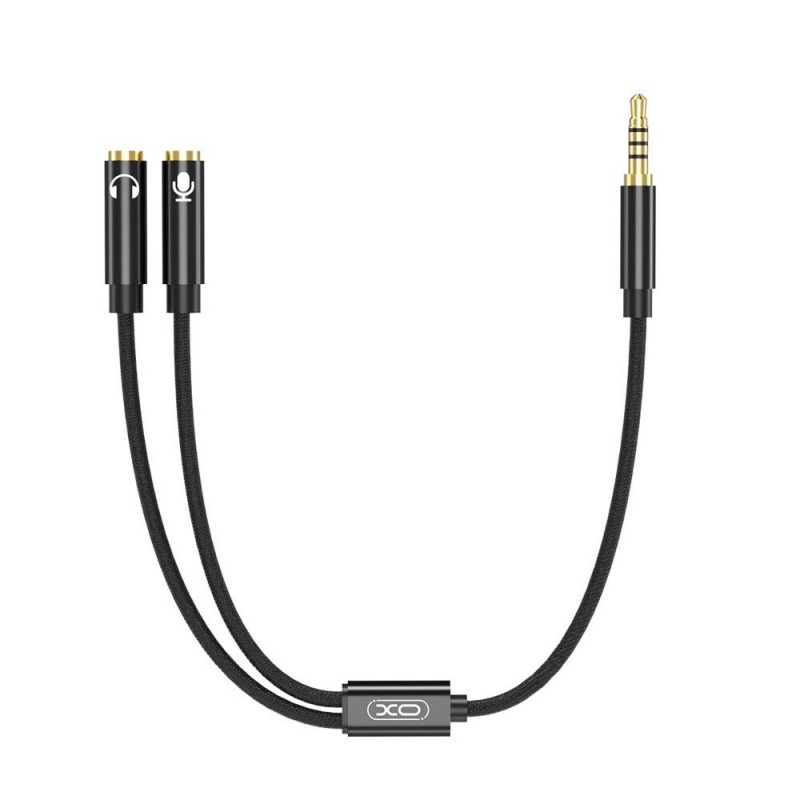 Кабел AUX XO NB-R197 2 в 1 splitter microphone/ 3.5 жак, Черен