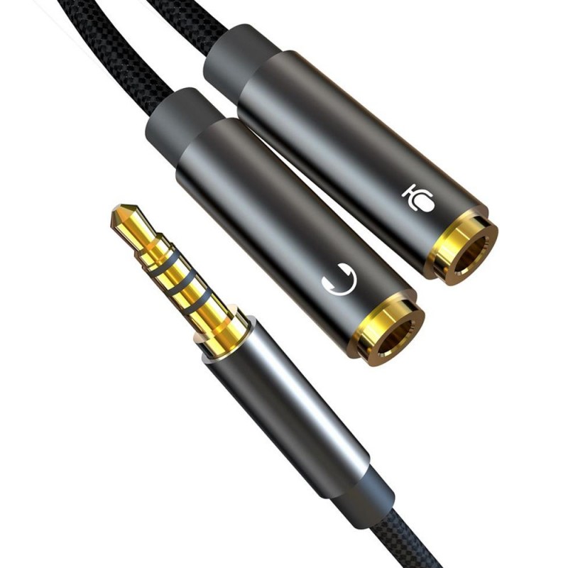Кабел AUX XO NB-R197 2 в 1 splitter microphone/ 3.5 жак, Черен