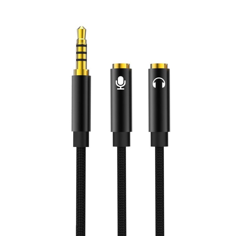Кабел AUX XO NB-R197 2 в 1 splitter microphone/ 3.5 жак, Черен