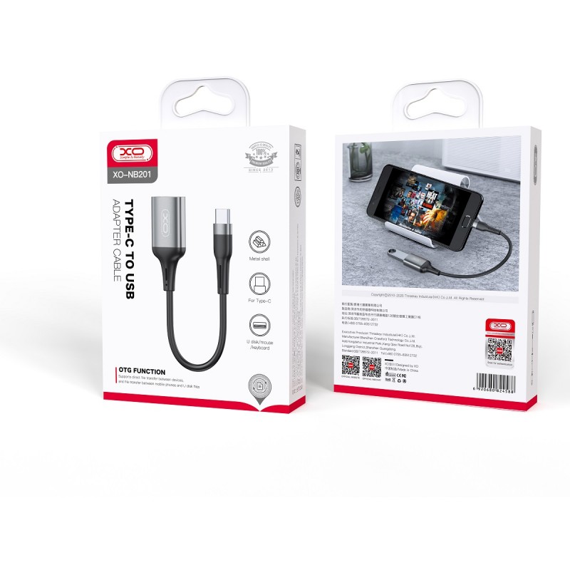 Кабел OTG XO NB201, Type C към USB, Черен