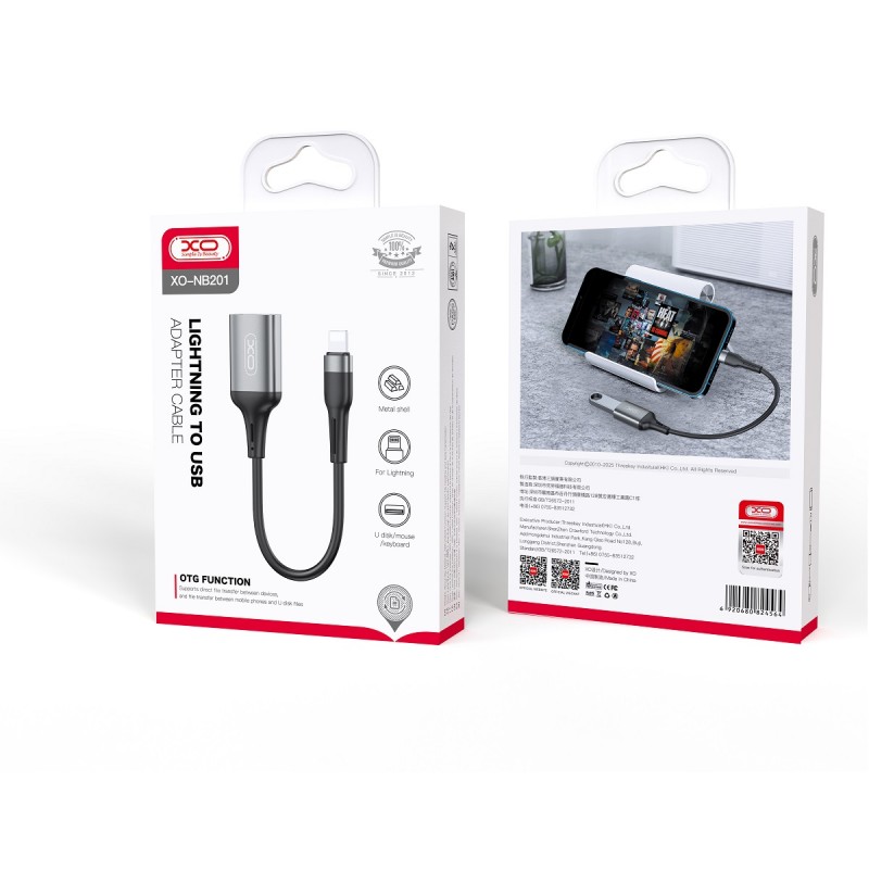 Кабел OTG XO NB201, Lightning към USB, Черен